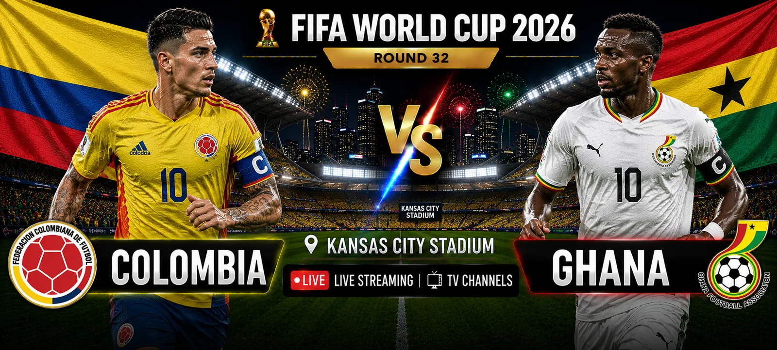 Colombia and Ghana before their World Cup 2026 Round of 32 match